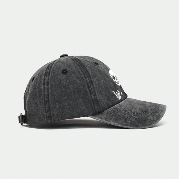 Baseball Hat Skull Print Hang Loose Adjustable Unisex Washed Black - Picture 9 of 13